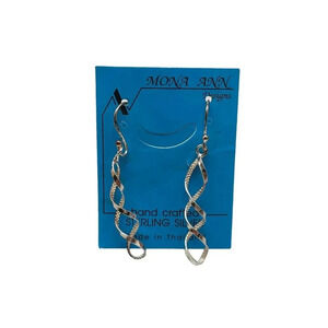 Mona Ann Sterling Silver Double Helix Dangle Drop Earrings Hook Closure Vintage